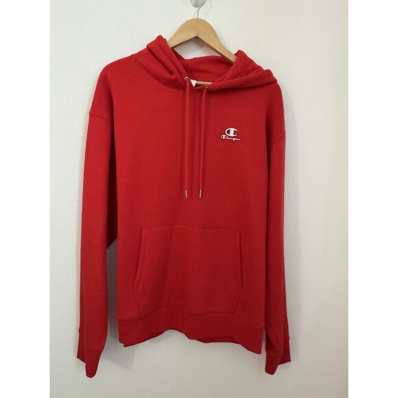 Champion Hoodie Men Large Red  C Logo Sweatshirt  Pullover Classic Excellent L - Picture 1 of 7